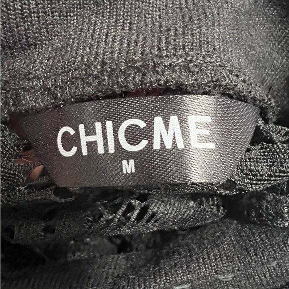 NWOT CHICME BLACK LONG SLEEVE MOCKNECK BLOUSE W/ BLING, LACE AND COLD SHOULDERS - Picture 7 of 8